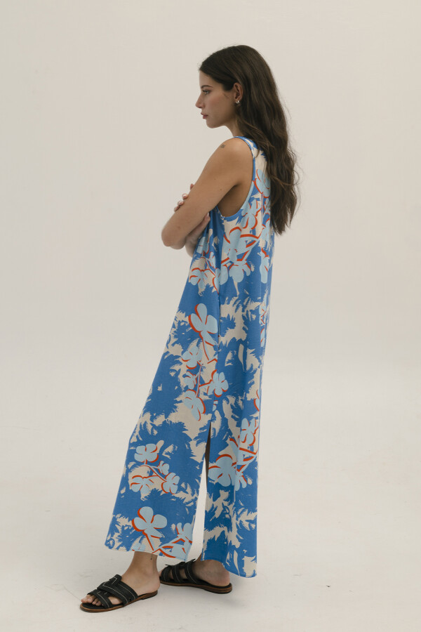VESTIDO LINO TREBOL AZUL