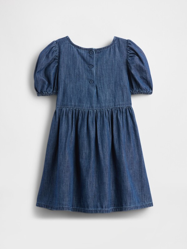 SS DNM PUFF SLV BOW DRS DARK WASH