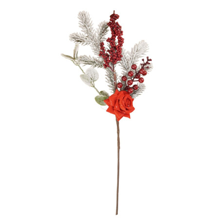Rama navideña con frutos y rosa Rama navideña con frutos y rosa