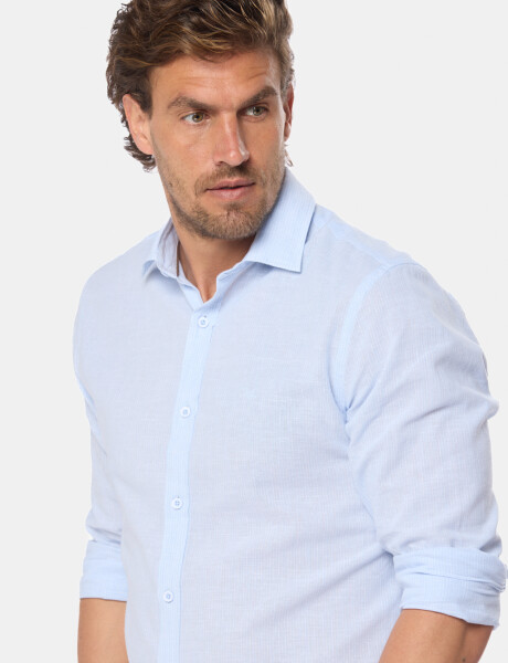 CAMISA DE LINO RAYADA Celeste