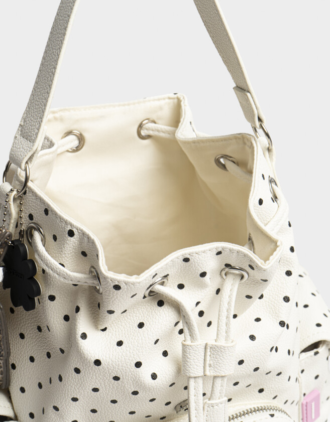 Mochilas Urbanas Mochila De Cuerina Minnie Lunares Con Llavero - Estampado Lunares