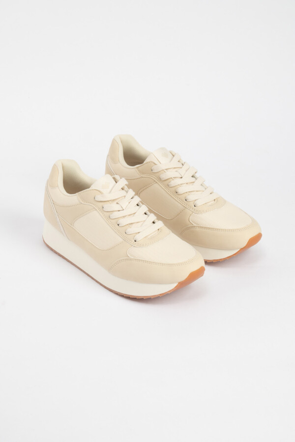 Zapatilla acordonada combinada Beige