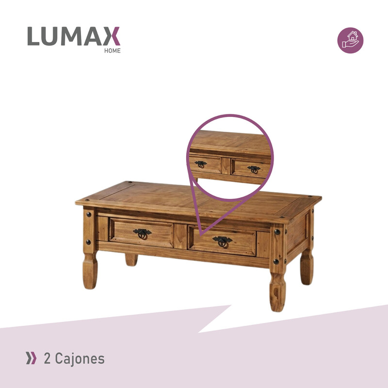 Mesa de centro Lumax de 2 cajones madera maciza Mesa de centro Lumax de 2 cajones madera maciza
