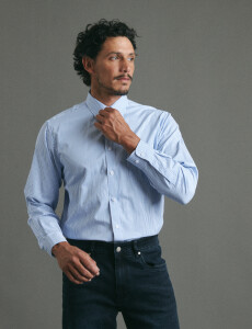 012687 CAMISA HARRINGTON LABEL Celeste/blanco