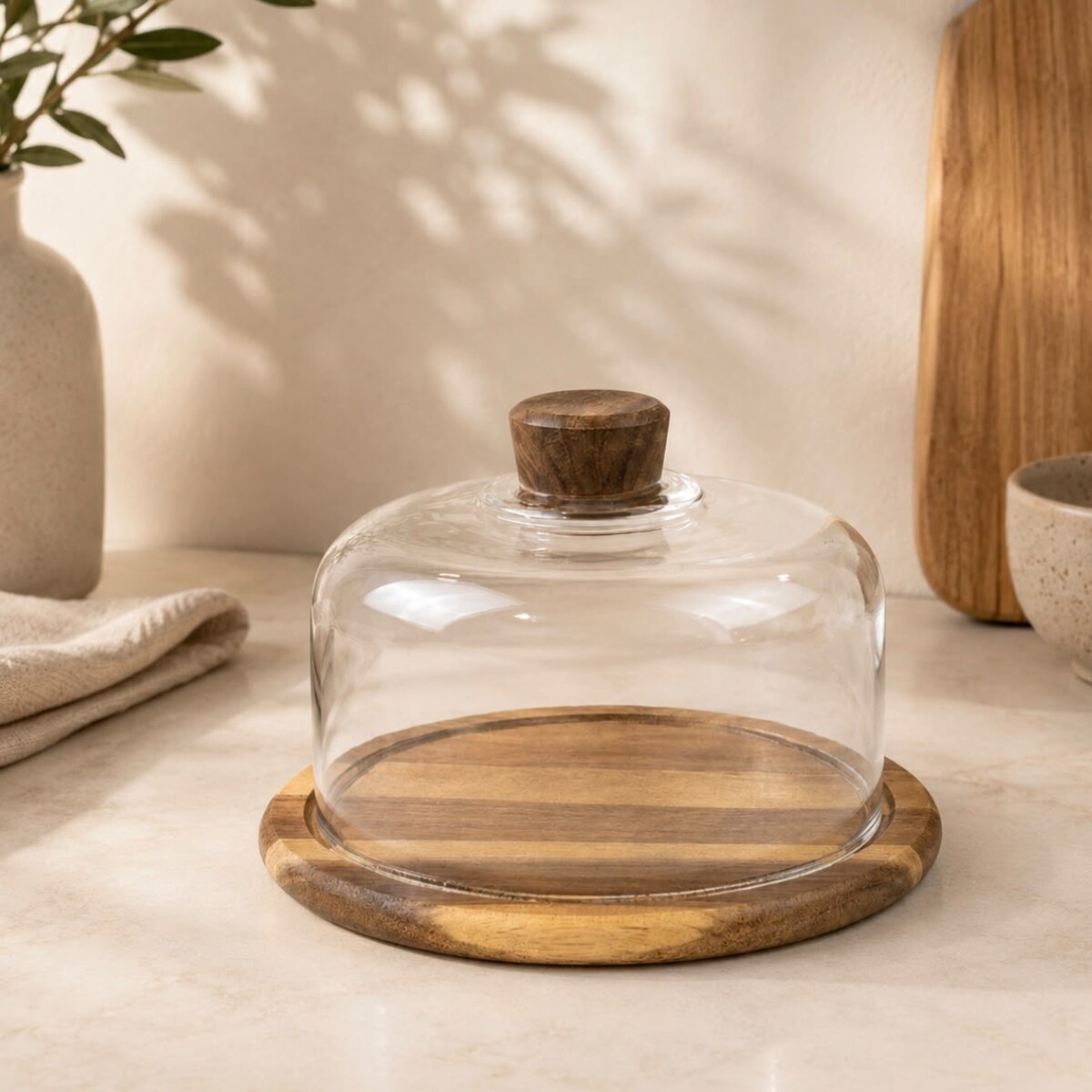 Campana para Tortas con Base de Madera de Acacia y Cúpula de Vidrio – Ø 21cm 