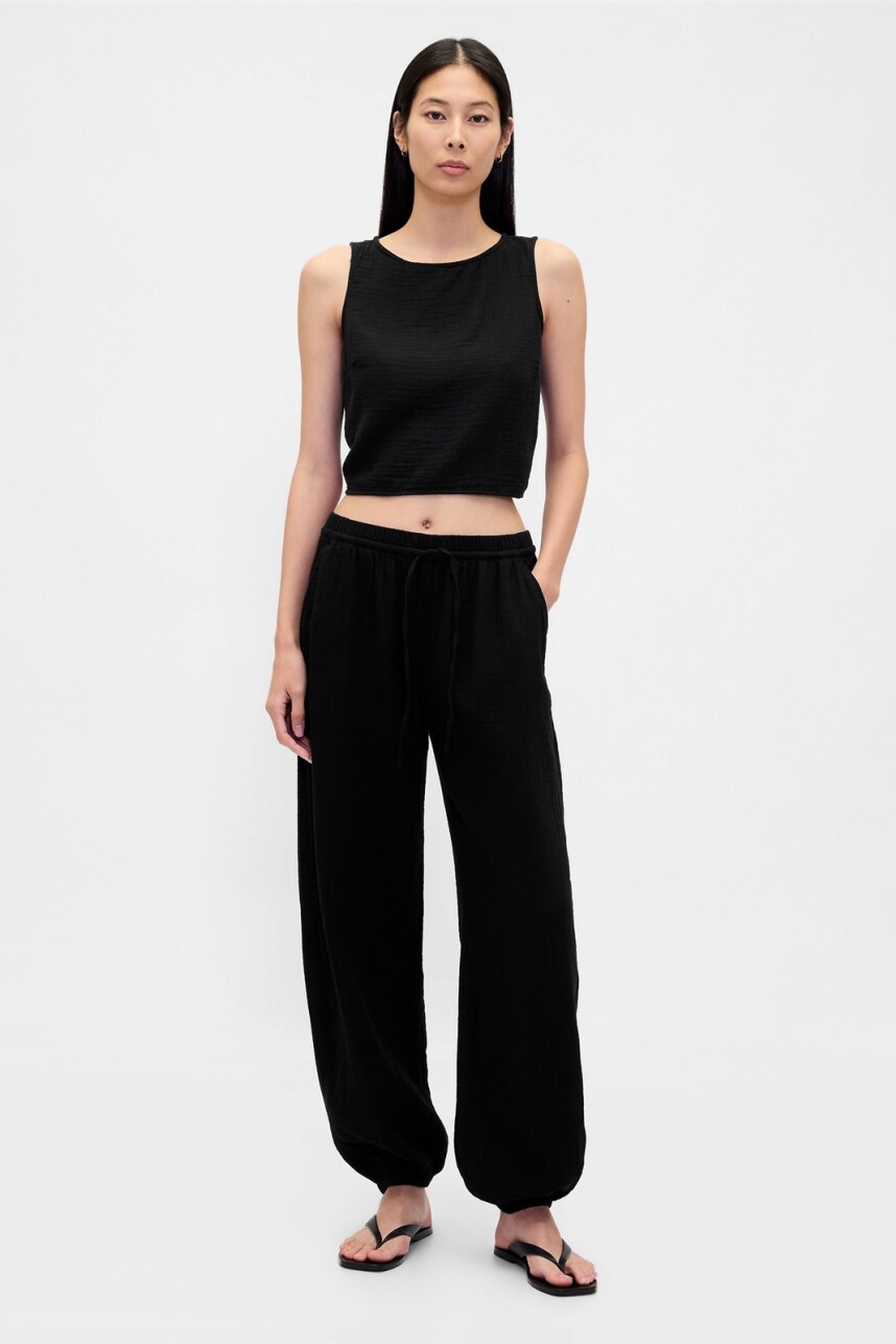 Pantalón Jogger De Muselina Mujer Black