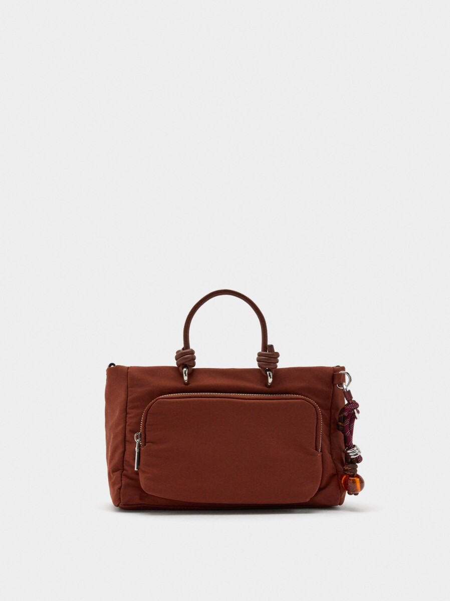 Bolso Tote De Nylon Con Colgante S - teja 