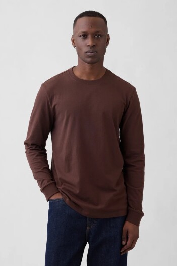 Remera Básica Manga Larga Hombre Dark Brown