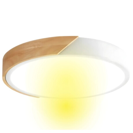 Luminaria Plafón Led 50cm Metal Y Madrera Luz Cálida Blanco