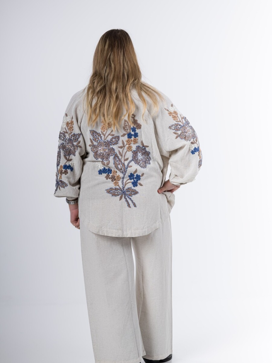 Conjunto de lino ( kimono bordado y palazo) Conjunto de lino ( kimono bordado y palazo)
