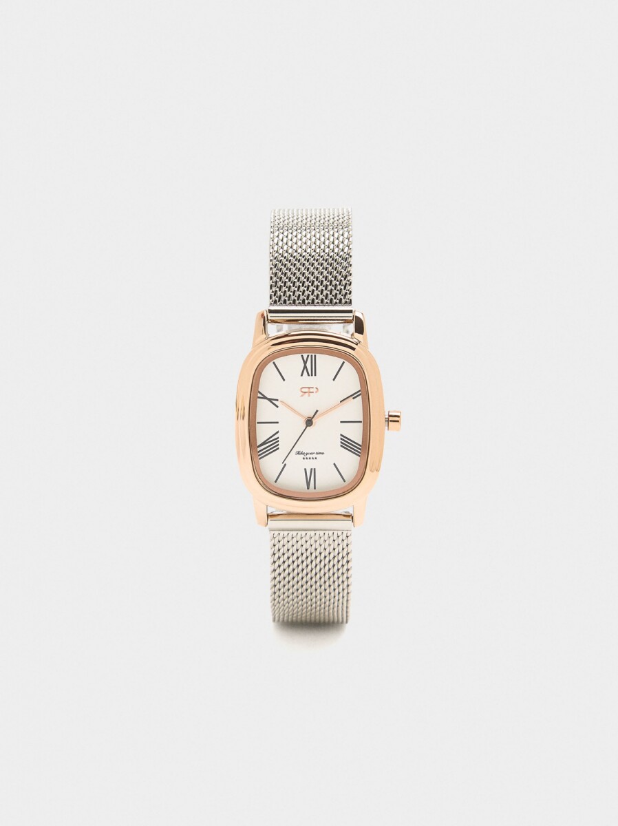 Reloj De Malla Metálica De Acero Inoxidable - bicolor 