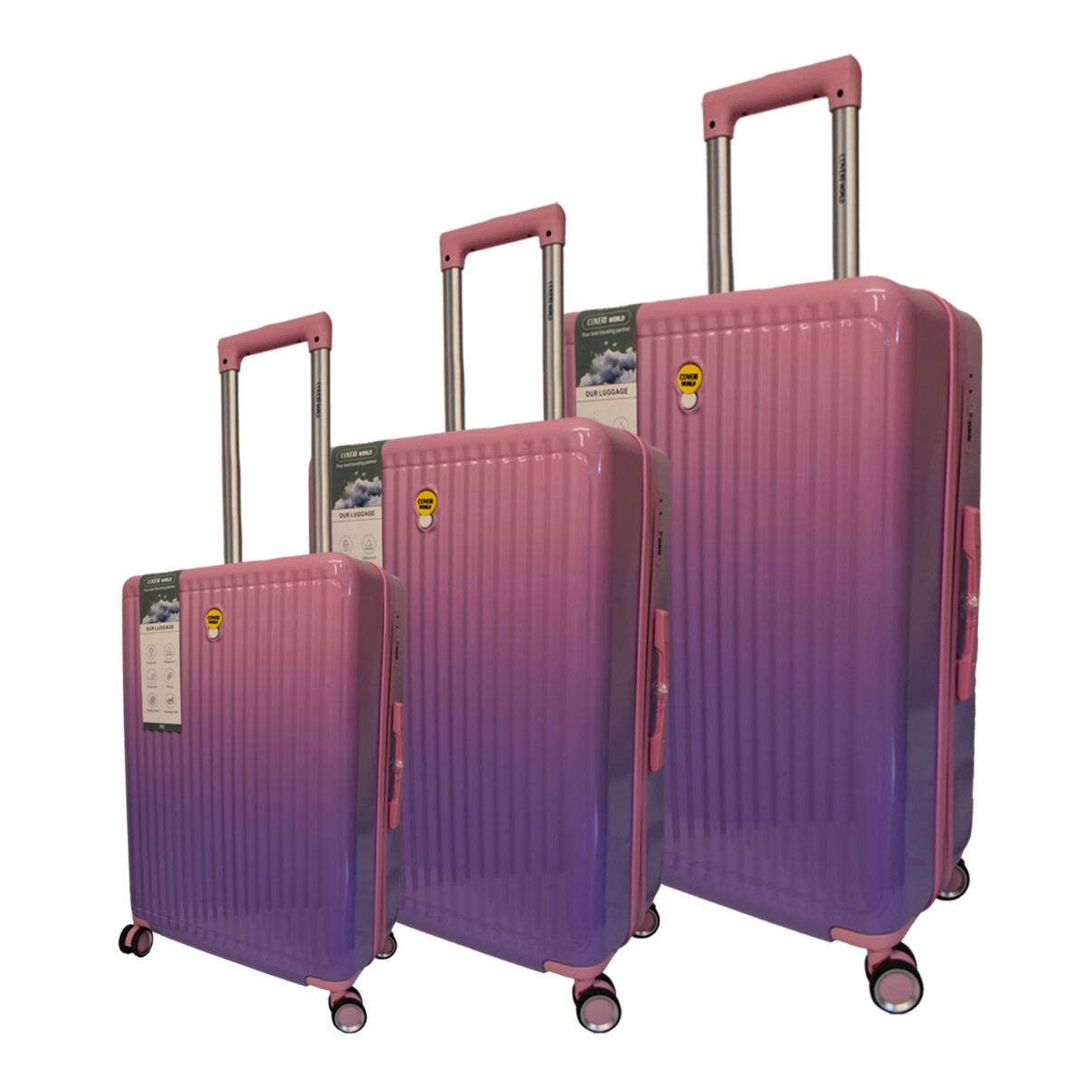 Set X3 Valijas G, M, Ch Rígidas 4 Ruedas 360 Con Candado Tsa - Rosa/purpura 