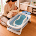 Set Bañito Plegable + Soporte Para Bebé Bañera Rígida Celeste