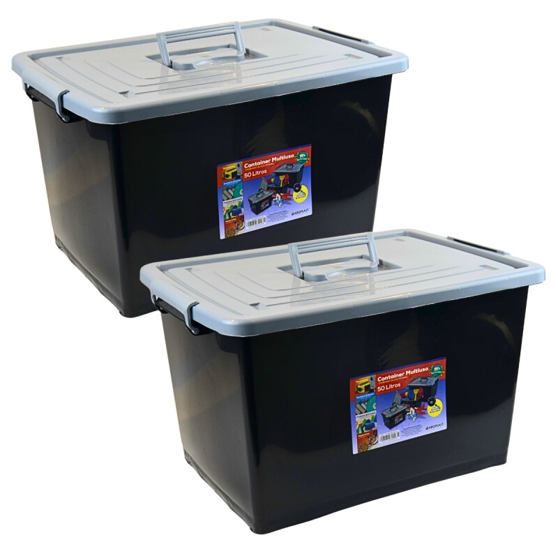 Set x2 Caja organizadora 50 lts NEGRO Y GRIS
