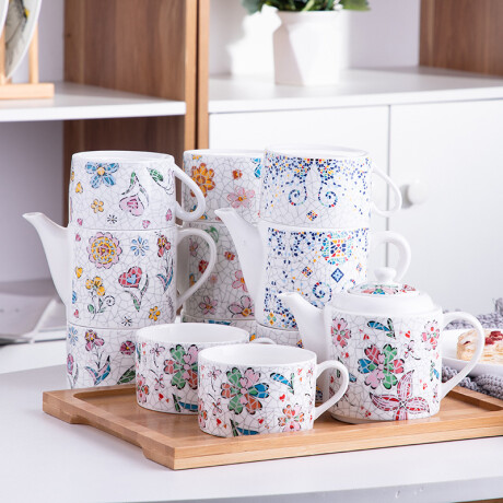 Juego De Té Mosaico Flores
