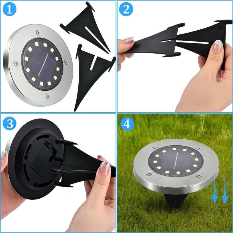Set 4 Focos Luz Solar Farol Lampara Led Exterior Jardin Piso Set 4 Focos Luz Solar Farol Lampara Led Exterior Jardin Piso