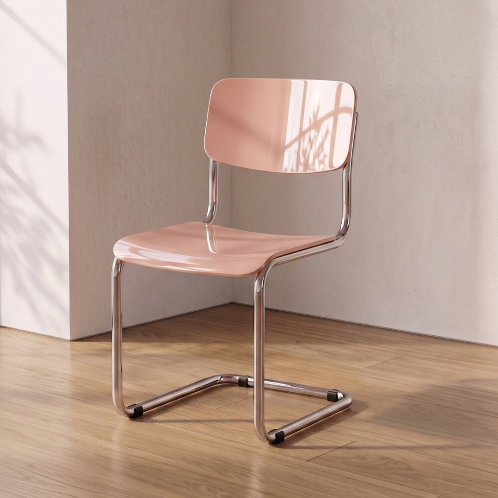 Silla de Comedor Metal Cromado y Madera - Moon Salmon