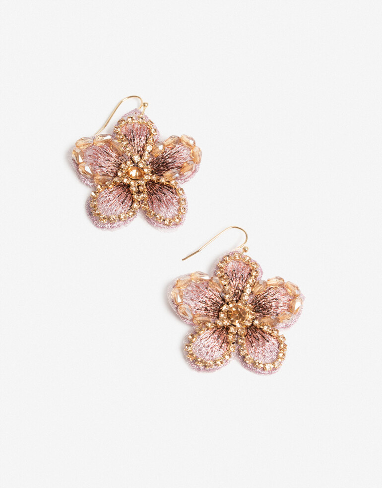 Aros Colgantes Cortos Tela Aros Colgantes Cortos Flores - Violeta Lila