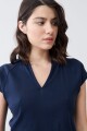 Remera canalé cuello polo azul marino
