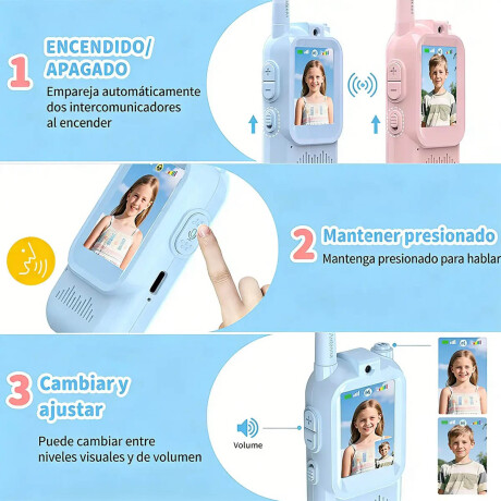 Walkie Talkies X2 Infantil Camara Pantalla Recargable Multicolor