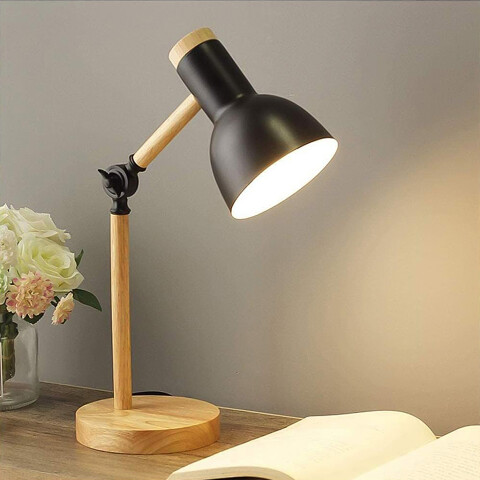 Lampara de Escritorio Nordica Articulada de Metal y Madera Color Negro Lampara de Escritorio Nordica Articulada de Metal y Madera Color Negro