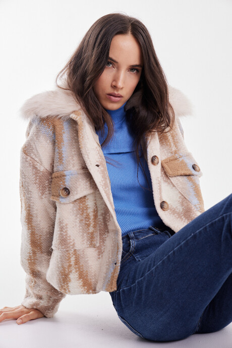 Campera Power Rombos Beige/Celeste