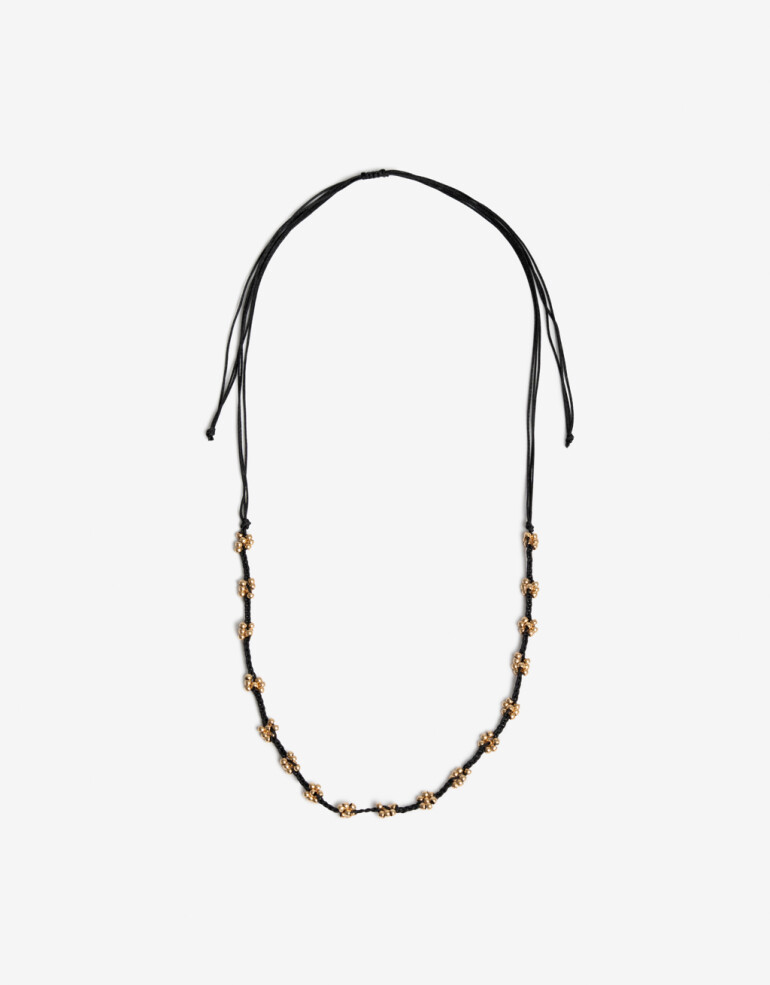 Collares Cortos Cordón Collar Corto Cordón Y Flores - Dorado
