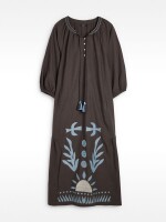 Vestido Midi Bordado 100% Algodón marron