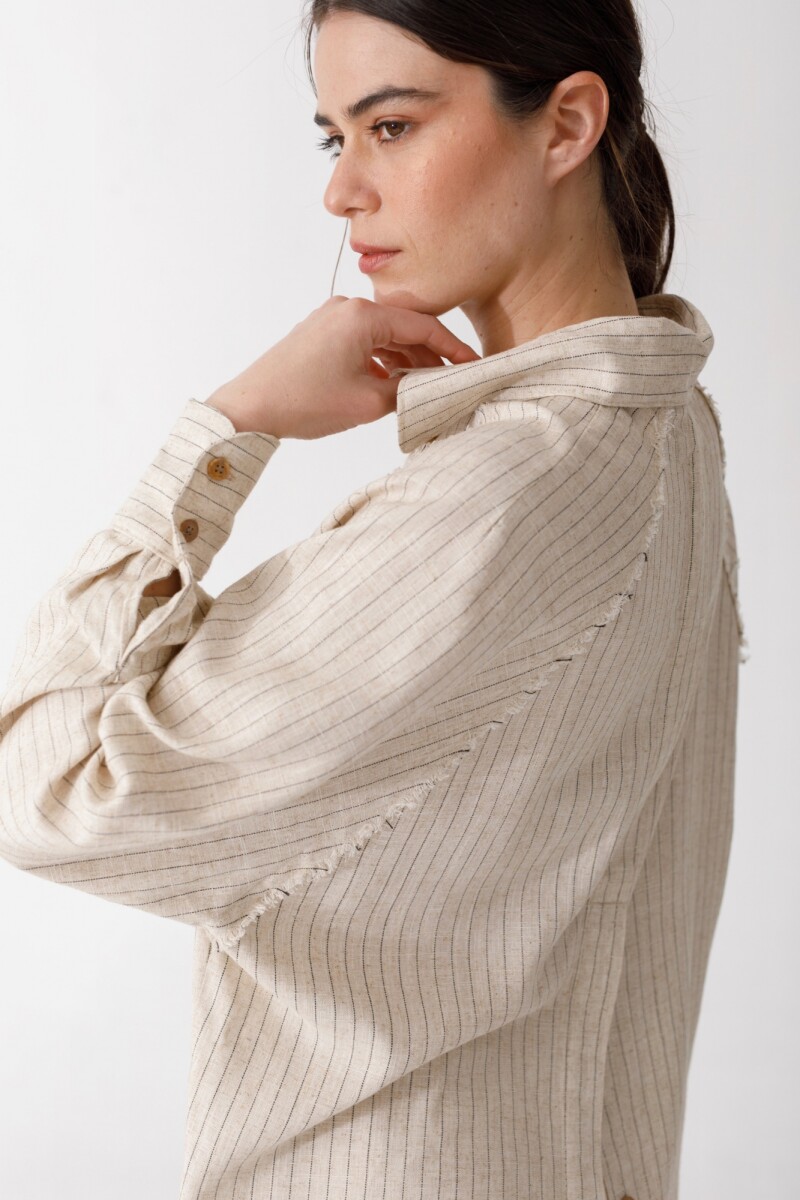 CAMISA RAGLAN Rayas Beige