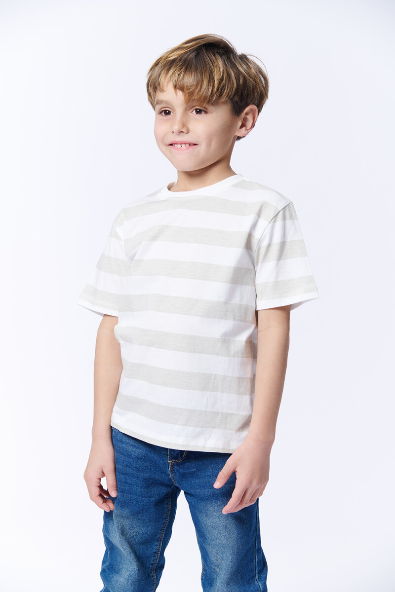 Remera Manga Corta Estampa Rayas Blanco Y Beige