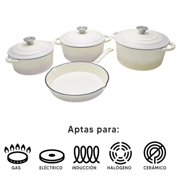 Juego Ollas Hierro Fundido Esmaltado 7 Piezas BLANCO
