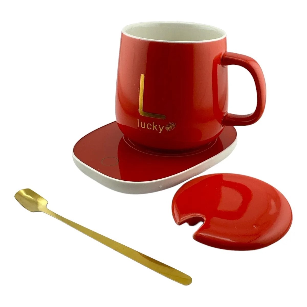 Taza de Cerámica con Base Calentadora - ROJO 