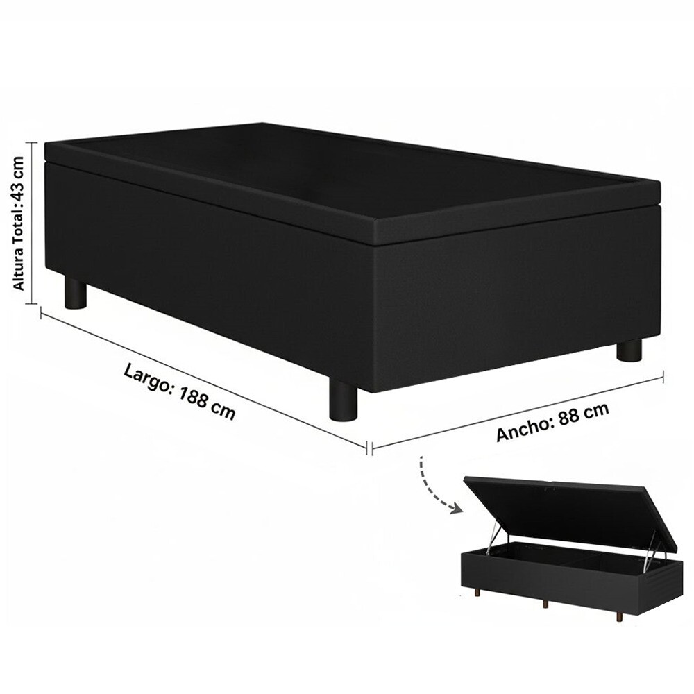 BOX BAÙL 1 PLAZAS BASE DE SOMMIER GUARDARROPA CAMA CON APERTURA LATERAL GRIS