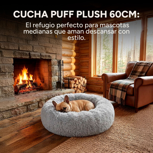 Cucha Cama Colchon Puff Plush Mascota Antiestress 60cm Color Variante Gris claro
