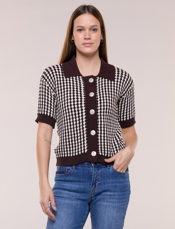 Cardigan Bicolor Con Trama Geométrica MARRON