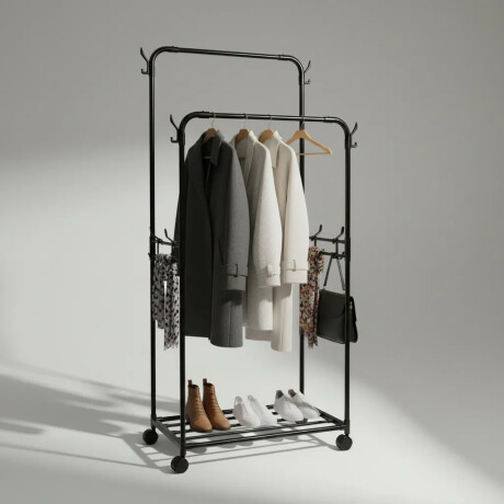 Perchero Armario Doble Barral Zapatera Ganchos Laterales Negro