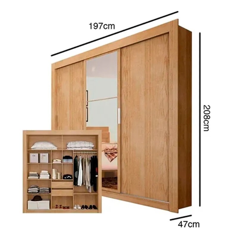 Armario Ropero 3 Puertas Corredizas 2 Cajones Almendra Armario Ropero 3 Puertas Corredizas 2 Cajones Almendra