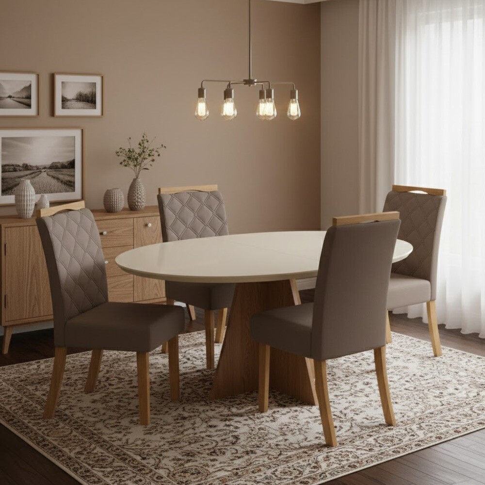 JUEGO DE COMEDOR MESA CON TAPA REDONDA EN MADERA MACIZA Y 4 SILLAS TAPIZADAS JUEGO DE COMEDOR MESA CON TAPA REDONDA EN MADERA MACIZA Y 4 SILLAS TAPIZADAS