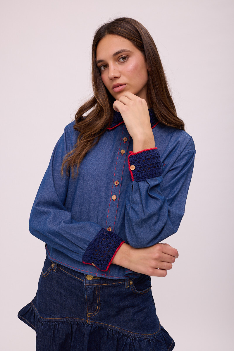 CAMISA AZAR CROCHET DENIM Azul