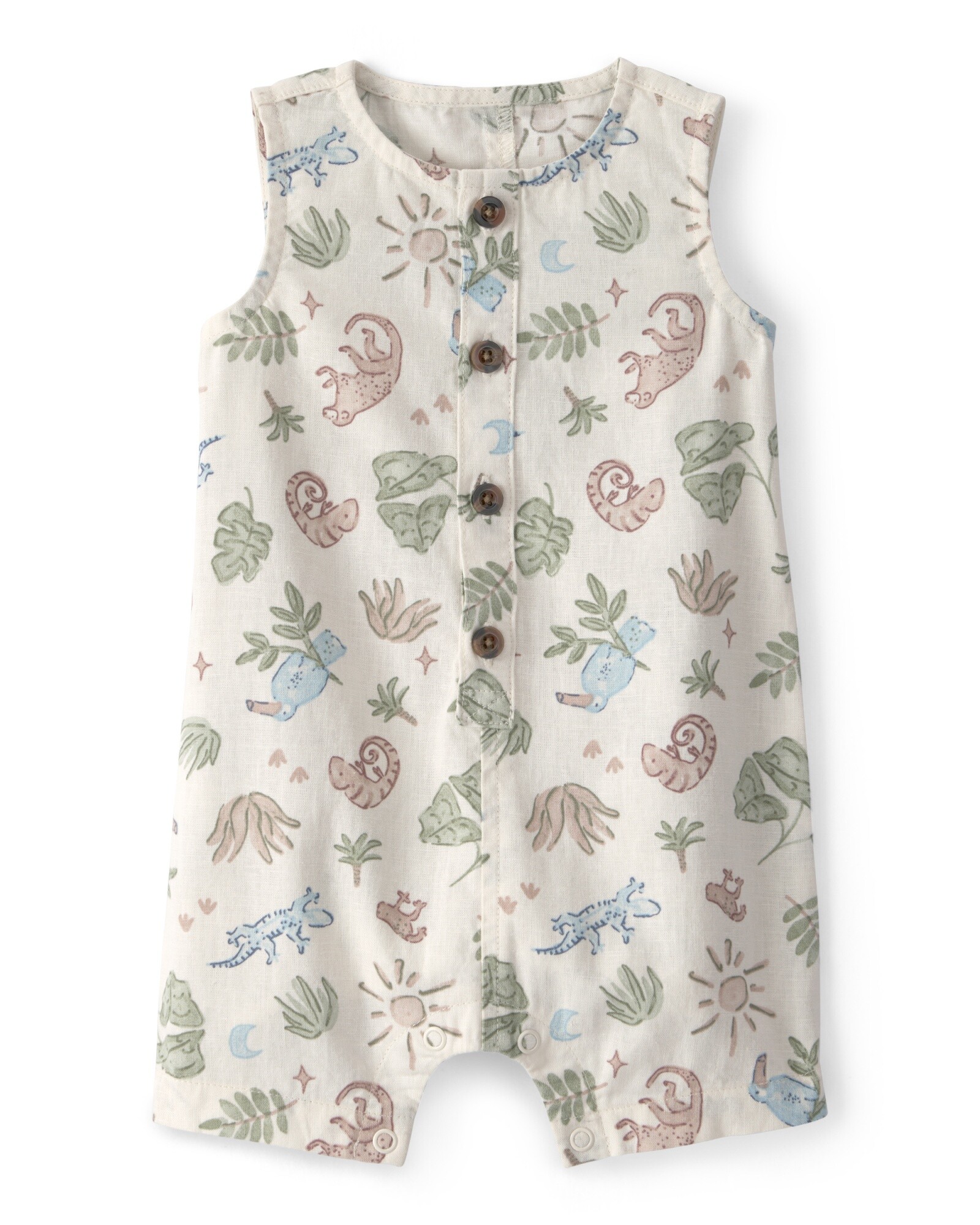 Monito corto de lino, beige, diseño selva tropical Sin color