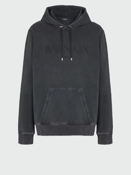 Balmain - Canguro con capucha bordada efecto vintage Gris
