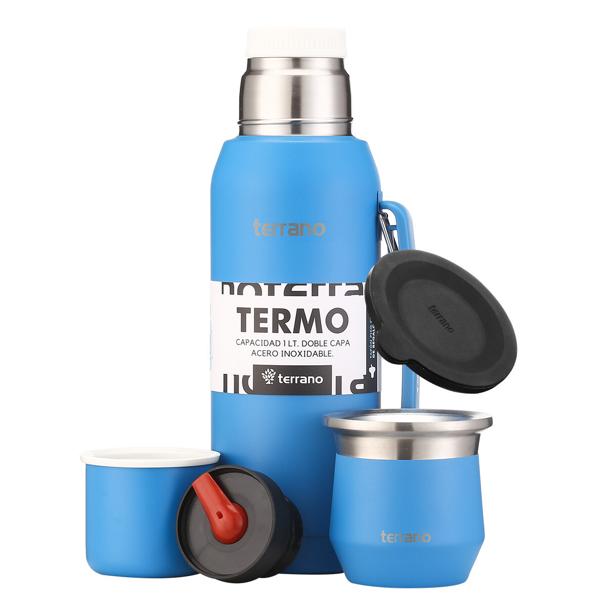 Kit Competo - Termo Acero 1LT + Mate Flap - Azul Eléctrico 