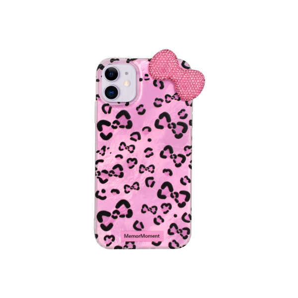 Protector para iPhone 11 animal print con moño color rosa Protector Para Iphone 11 Animal Print Con Moño Color Rosa