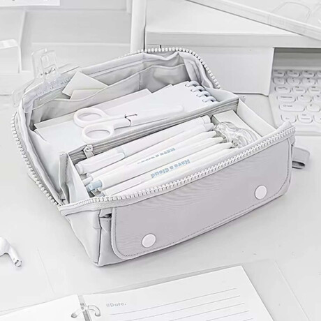 Cartuchera con divisiones y apertura completa 20x8x8cm Gris