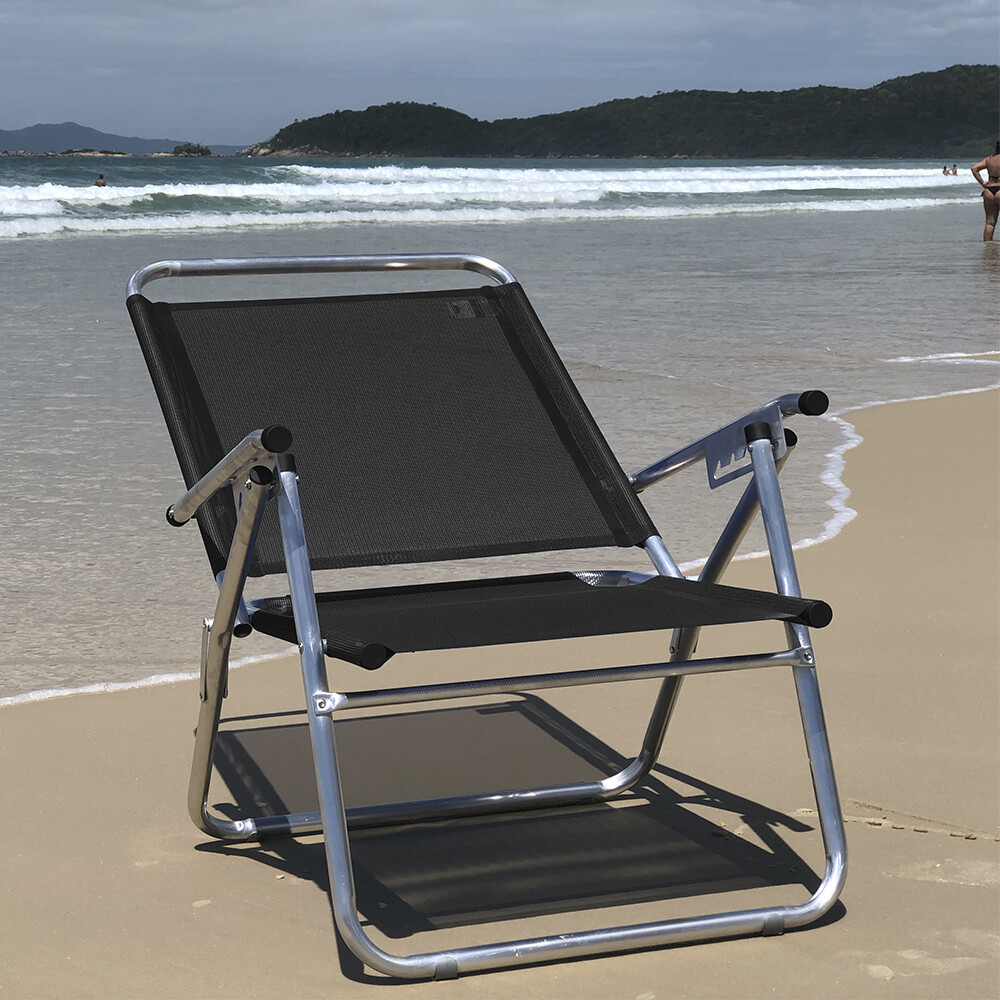 Sillón reclinable en aluminio King, 140 kg súper resistente NEGRO