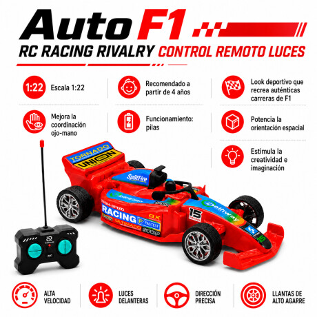 Auto F1 RC Racing Rivalry Control Remoto Luces 1:22 Rojo