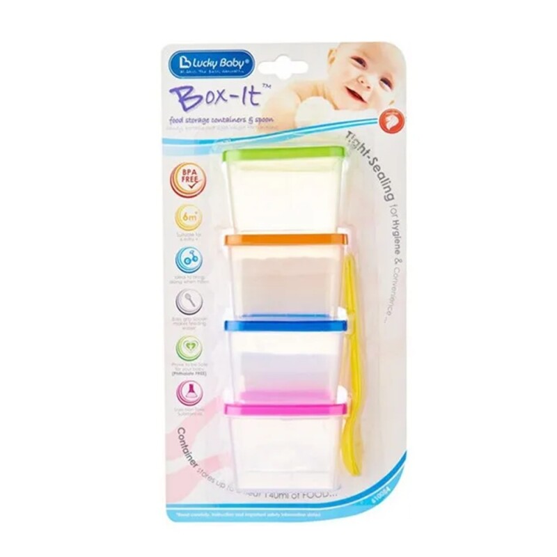 Recipientes Para Alimento Luky Con Cuchara. 4 Uds. Recipientes Para Alimento Luky Con Cuchara. 4 Uds.