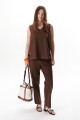 PANTALON LINO STRECH MARRON