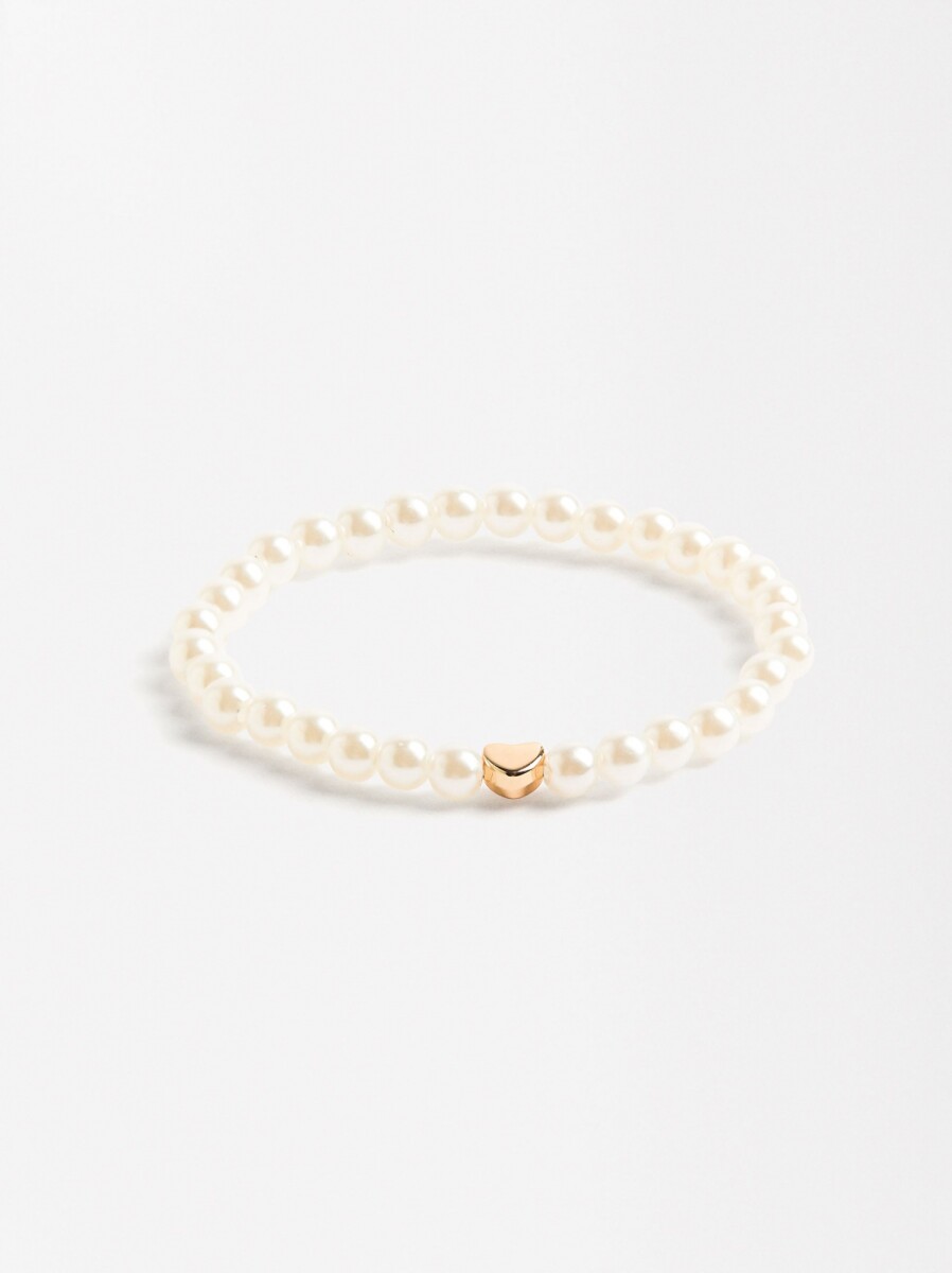 Pulsera De Perlas Con Corazón - blanco 