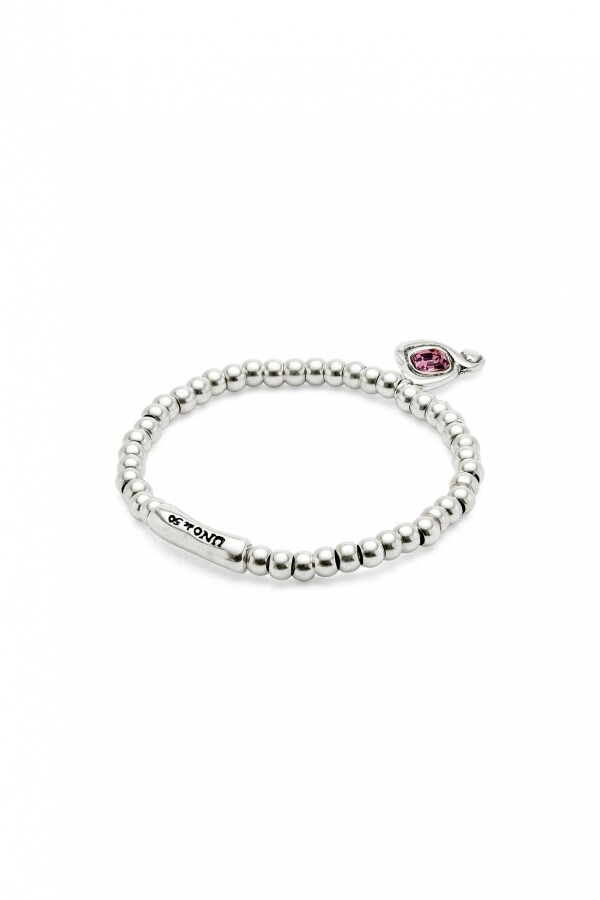 PULSERA DE BOLAS BAÑADAS EN PLATA DE LEY CON CRISTAL ROSA Pulsera
